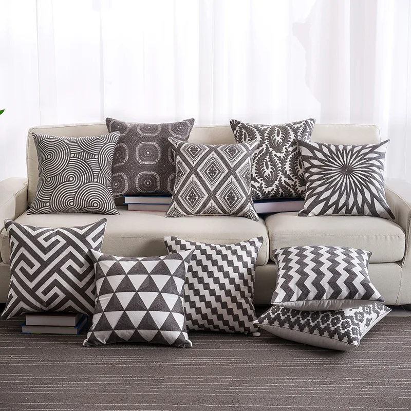 Современный стиль новейший геометрический узор мягкий Чехол на подушку серого цвета наволочка для спальни Удобная наволочка с вышивкой