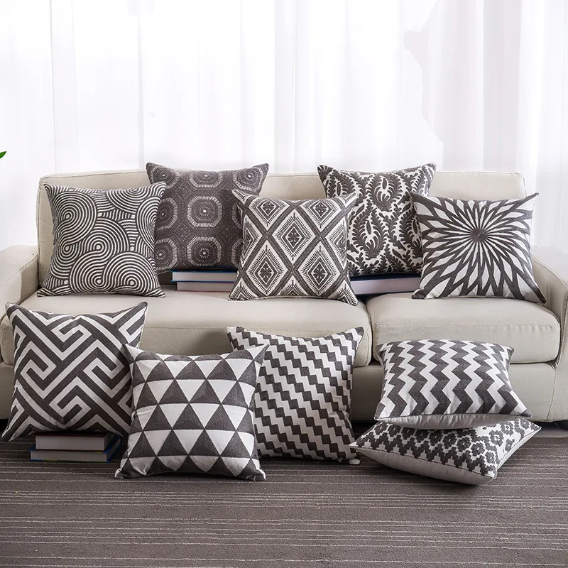 

Nortic Style Newest Geometric Pattern Pillow Case Soft Gray Color Pillow Cover For Bedroom Comfortable Embroidery Cushion Cover