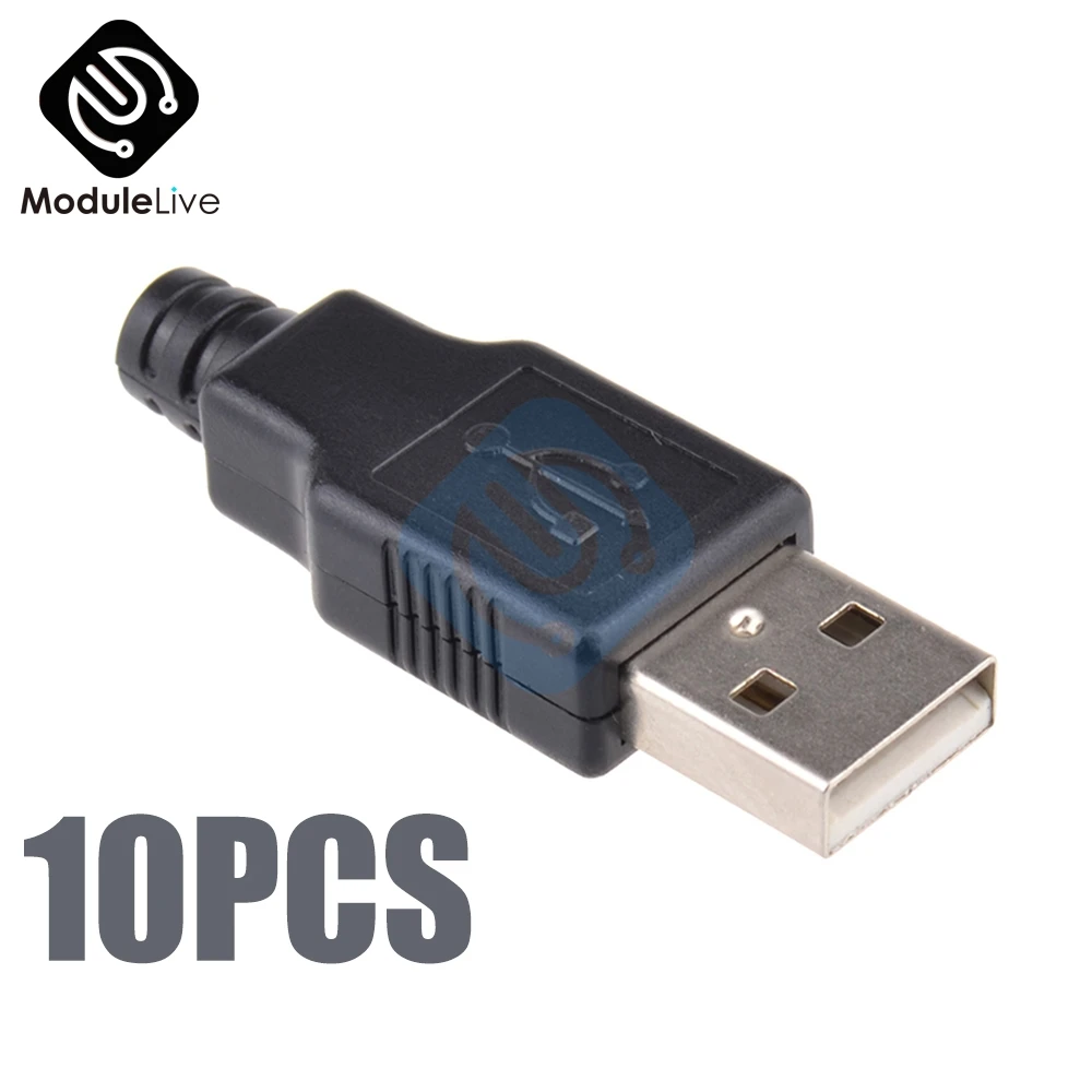 10 шт. USB2.0 type-A штекер 4 шпильки Мужской разъем адаптера USB разъем с черной пластиковой крышкой чехол