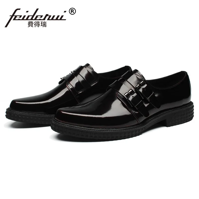 Calzado Mano Nupcial marrón A Formal Moda Monje Plana Hombres Puntiagudo Charol Dedo Hecho Hombre Vestido Hj59 Correa Oxfords Zapatos Plataforma Negro RwqwPTa