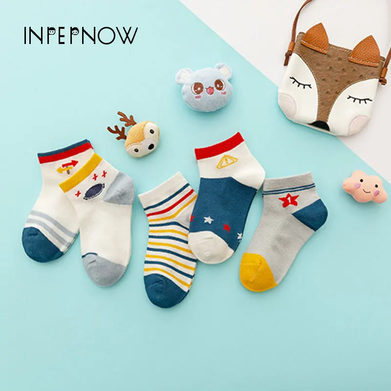 

INPEPNOW 5 Pairs 100% Cotton Kids Socks for Girls Spring Summer 2019 Mesh Boat Baby Boy Socks for Children Cartoon Set WZ-CZX109