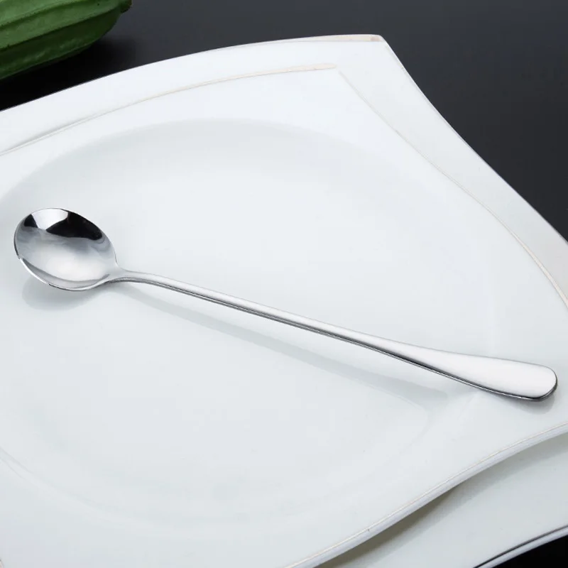 6Pcs /set 7.5" Long Stainless Steel Ice Cream Cocktail Coffee Soup Tea Spoons