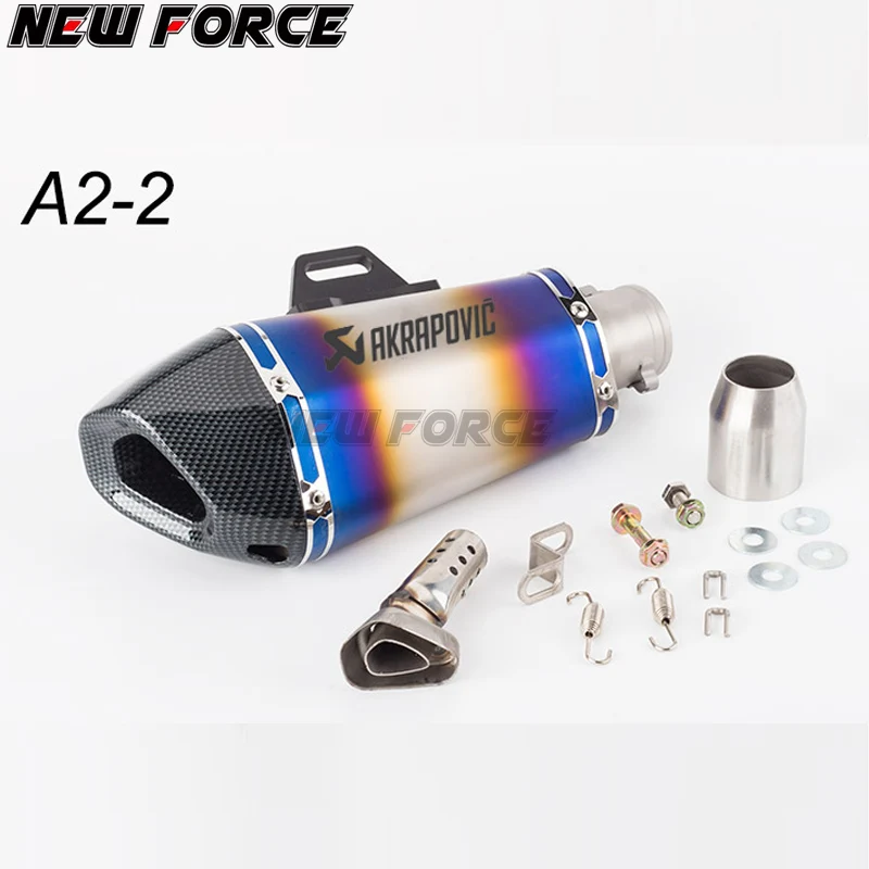 Мотоцикл Akrapovic выхлоп модифицированный глушитель труба скутер, питбайк грязи Мотокросс Универсальный Z250 CBR500RR Z900 ZX6R CBR 500RR - Цвет: A2-2