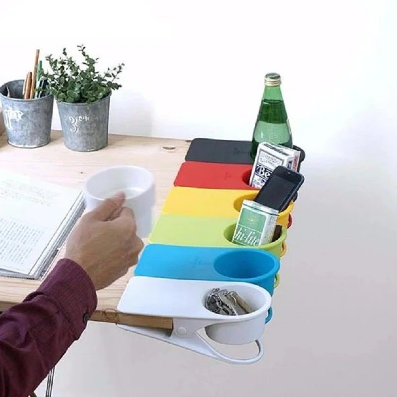 

Lifesaver Desk Cup Holder Clip ABS Office Drinks Beverages Cupholder Plastic Home Table Storage Racks No Spills