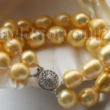 Горячая Распродажа~ " двойной из натуральной 13 мм золотой браслет из удлиненного жемчуга