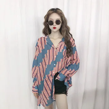 

Korean Fashion Clothing Women Shirts , Blouse 2019 Women Ladies Tops Plus Size , Full Geometric Streetwear Chiffon Blouse