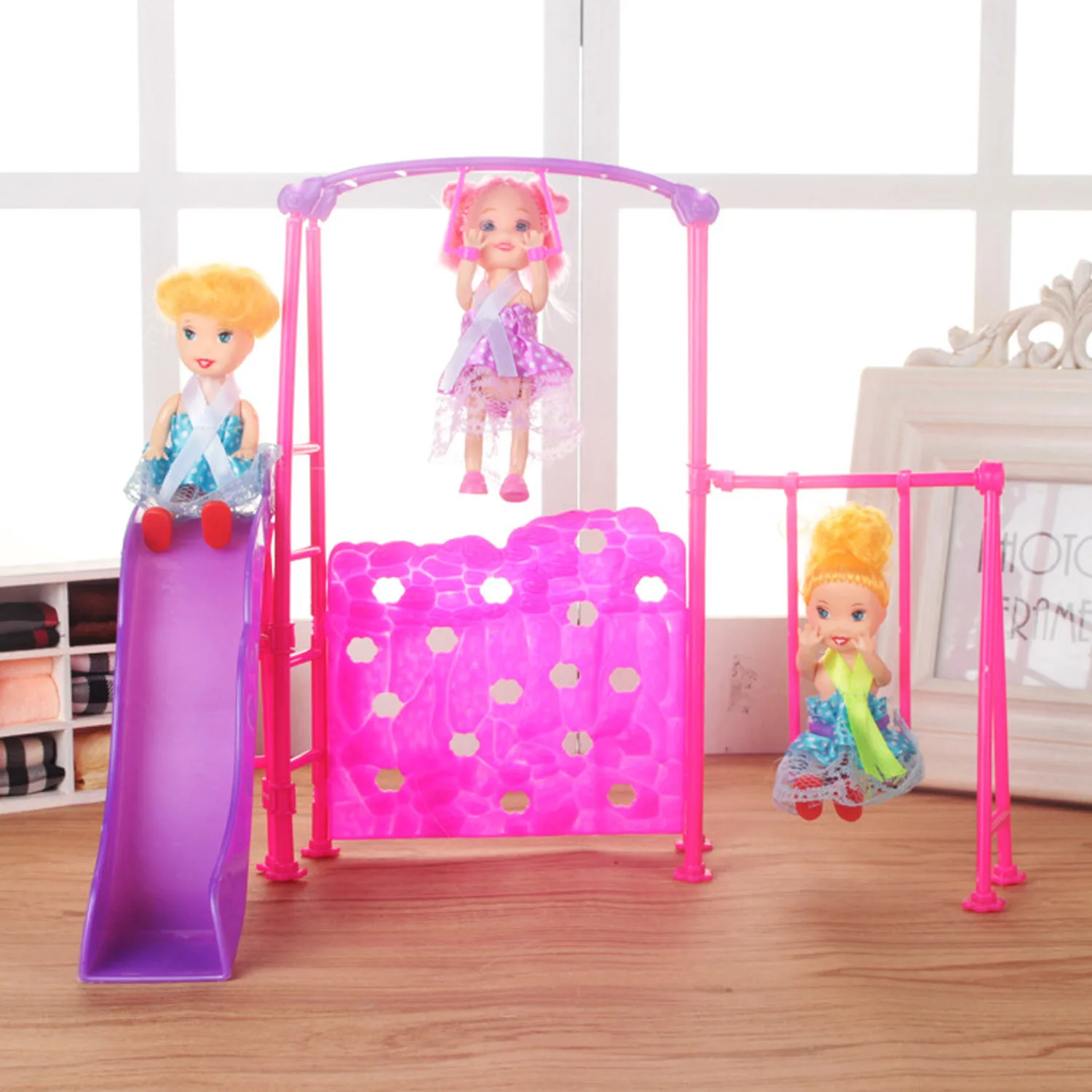 Kids Girls Funny Mini Doll Swing Park Playground Toys Dollhouse Furniture Doll Amusement Devices Accessories Toy for Barbie Kids Girls Funny Mini Doll Swing Park Playground Toys Dollhouse Furniture Doll Amusement Devices Accessories Toy for Barbie