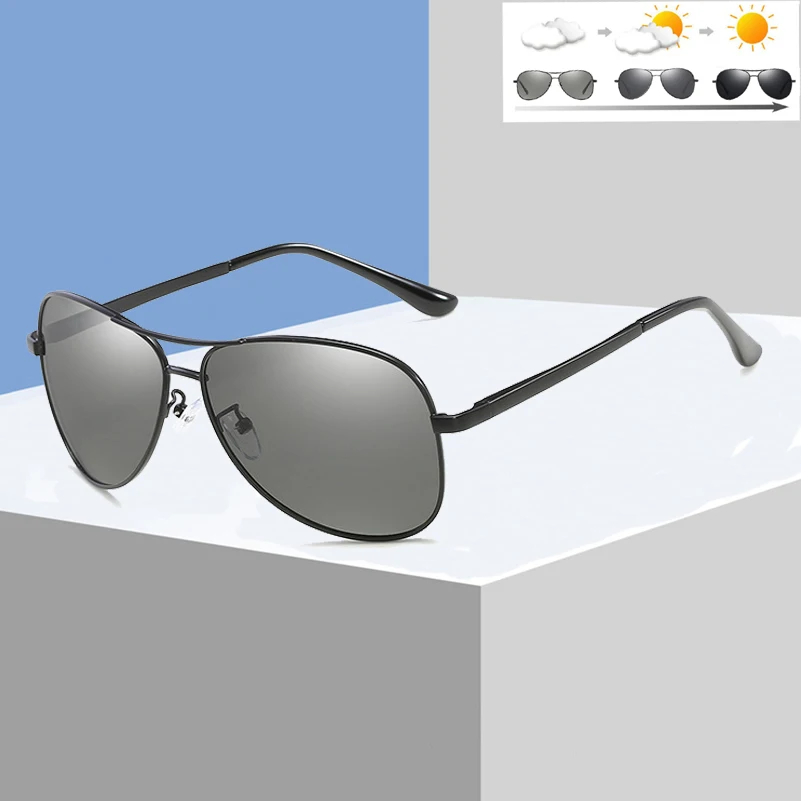 

Men's Photochromic and Polarized Pilot Metal Sunglasses , Black Lens UV400 for Day & Night Driving Sun Glasses S7750-1