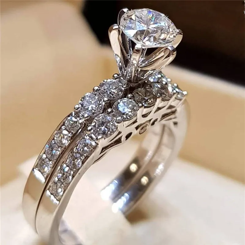 Bridal Set Elegant rings for Women Sliver Color Wedding Engagement fashion Jewelry With Full Shiny Cubiz Zircon female ring 4