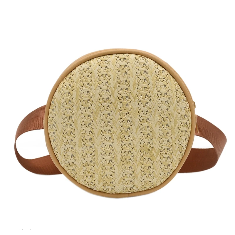 

Small Straw Belt Bag Waist Bags Round Fanny Pack Women Leather Handbag Summer Female Mini Woven Beach Rattan Bag