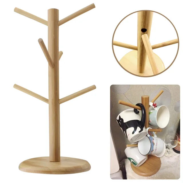 Wooden Coffee Mug Tree Tea Cup Holder Stand Storage Rack With 6 Wooden Coffee Mug Tree Tea Cup Holder Stand Storage Rack With 6 Hooks