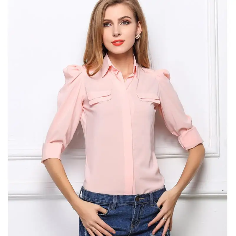 

Nice Spring Summer Autumn WoMenLadies's Fashion Shirts turn-down Collar Button Cardigan Chiffon Blouses Size S-XL