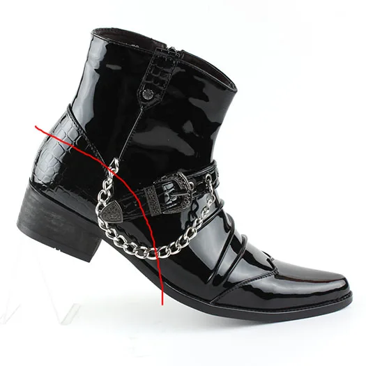 Rivet Punk Snakeskin Mens Black Patent Leather Boots Rock Booties Pointed Toe Fall Shoes Stud British Style Metalic Chunky Ankle - Цвет: black elevator 2