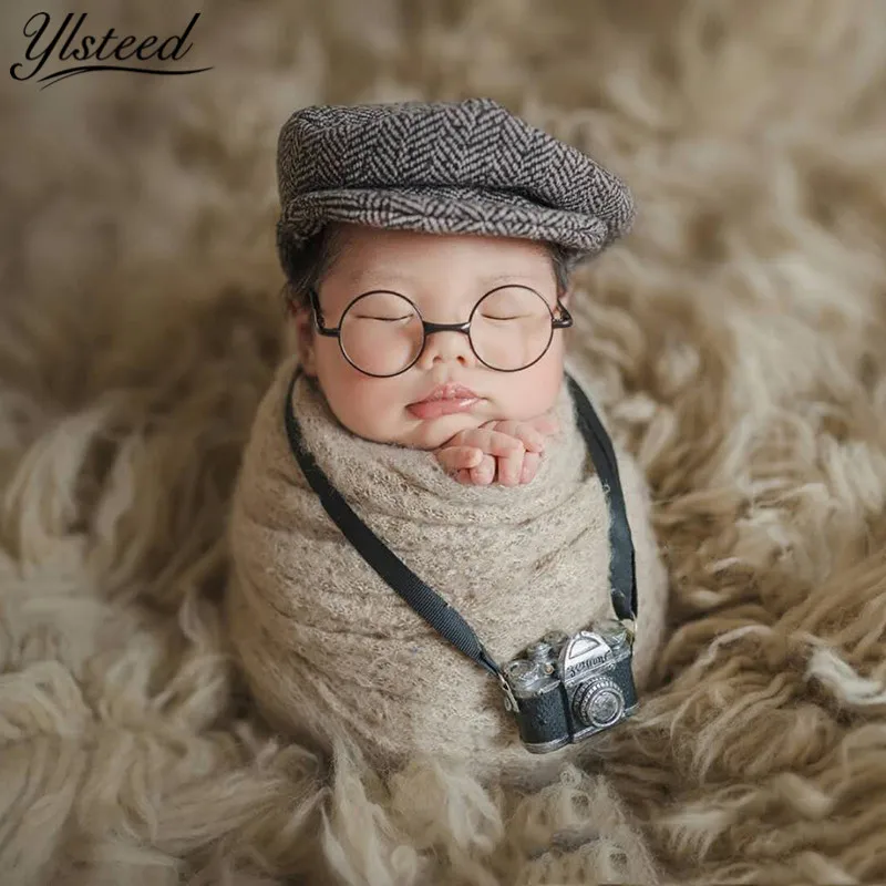 Ylsteed Newborn Photography Props Little Gentlemen Shooting Costume Hat Glasses DIY Baby Photo Props Infant Studio Accessories