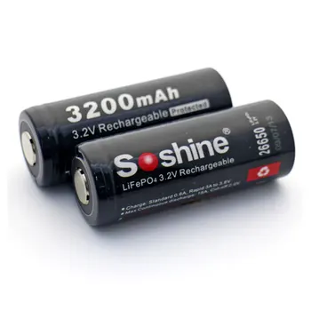 

2pcs Soshine Original 26650 Battery 3.2V 3200mAh LiFePO4 26650 Rechargeable Battery protected Battery with battery case