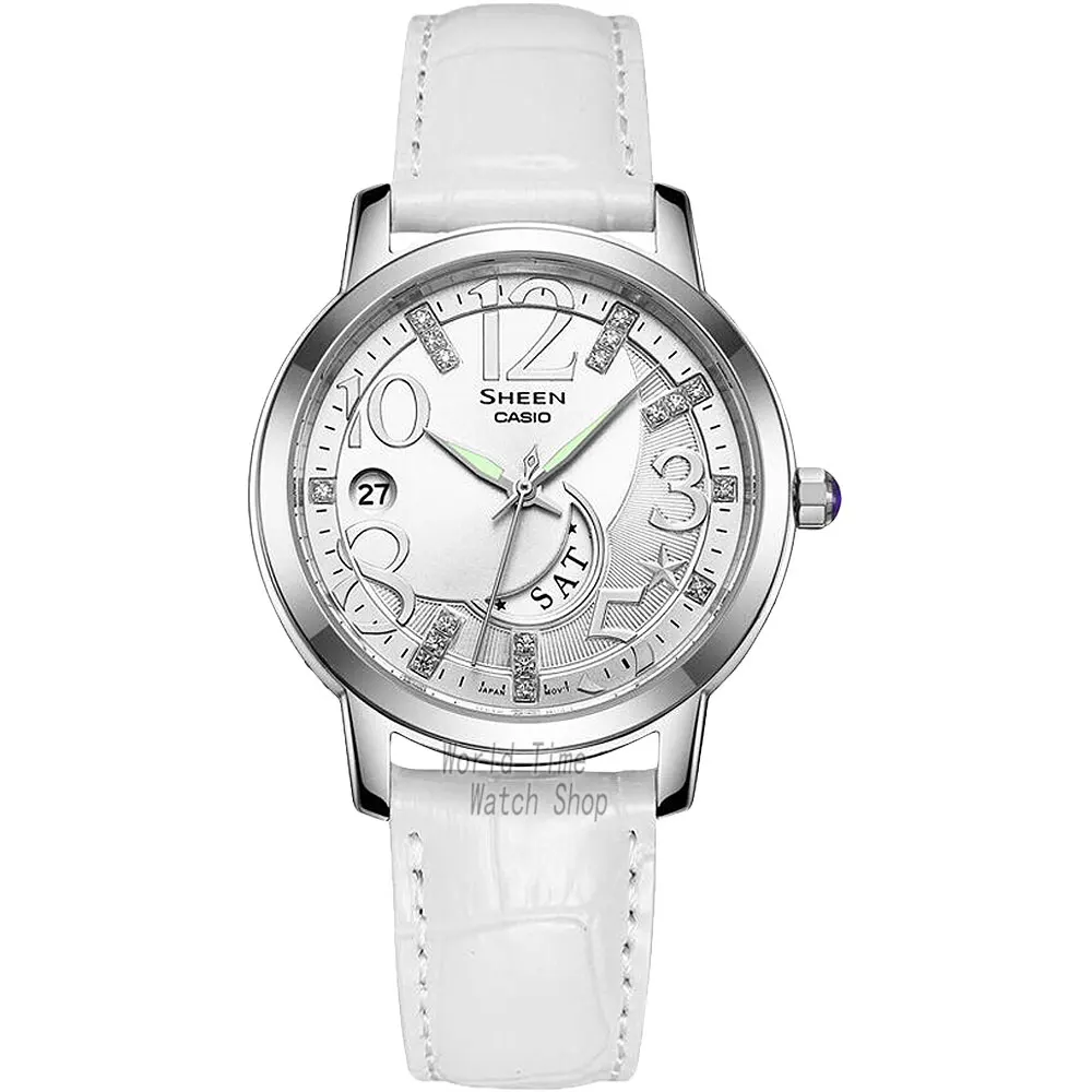 Часы Casio SHEEN женские часы Swarovski Crystal топ класса люкс комплект 50м Водонепроницаемые кварцевые женские часы женские Розовое золото Подарки Часы Спортивные часы relogio feminino reloj mujer montre homme bayan - Цвет: SHE4028L7A-1