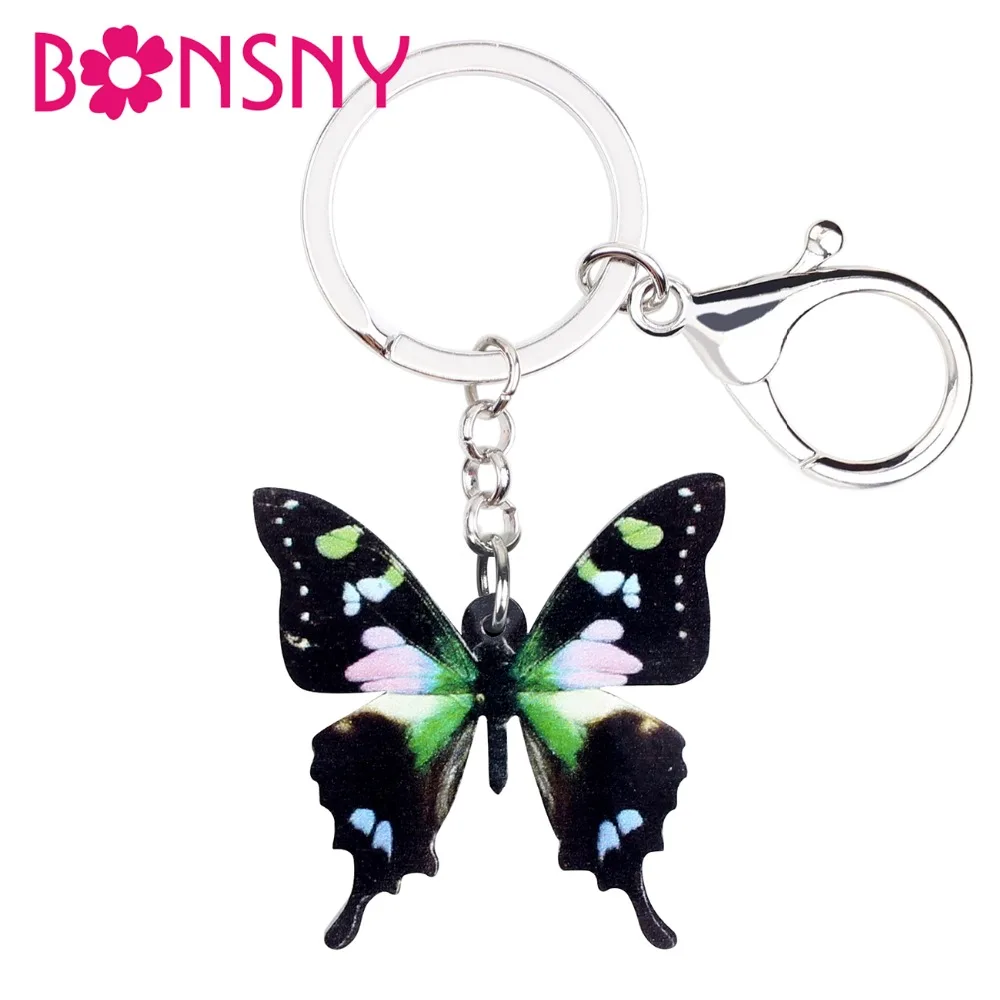 Bonsny Acrylic Hot Guinea Graphium Weiskei Butterfly Key Chain Keychain Ring Insect Jewelry For Women Girls Bag Car Purse Charms | Украшения