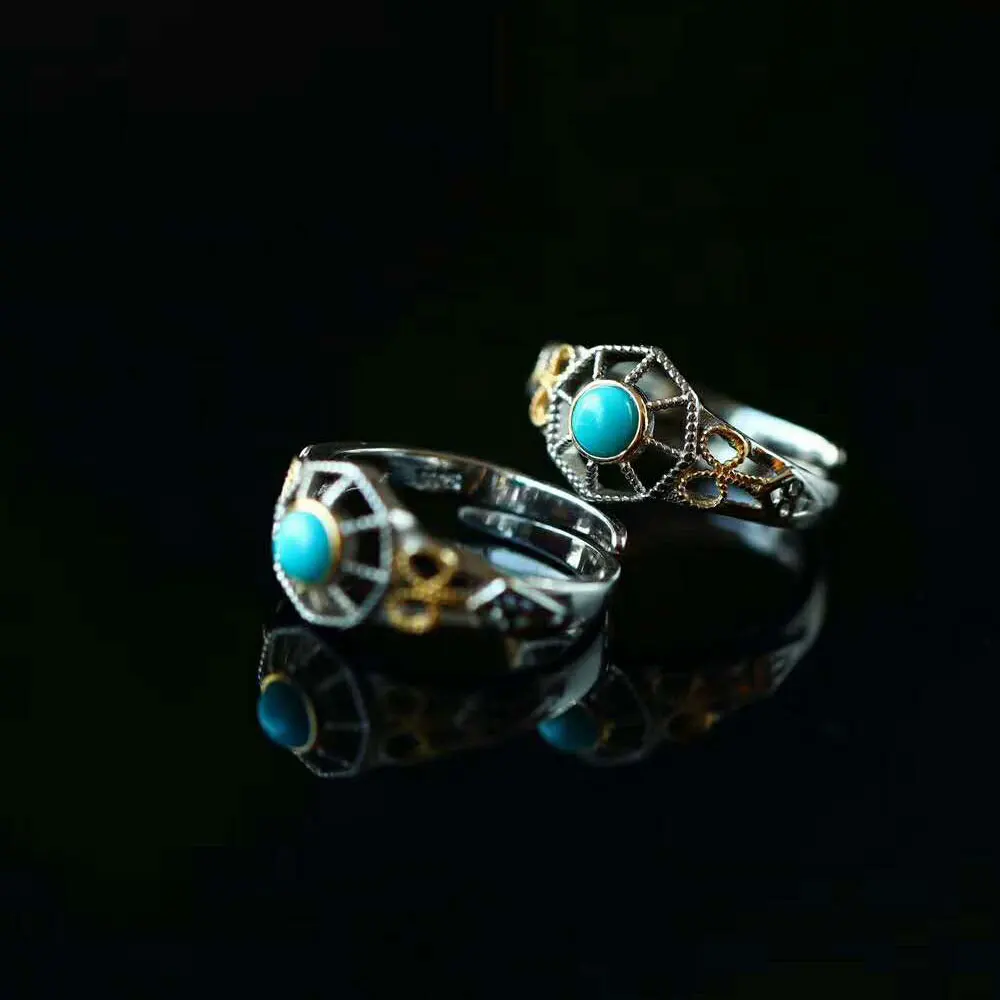 RADHORSE 925 серебряных колец для женщин ювелирные украшения бирюзовый Солнечный цветок многогранное моделирование кольцо из стерлингового серебра Регулируемый
