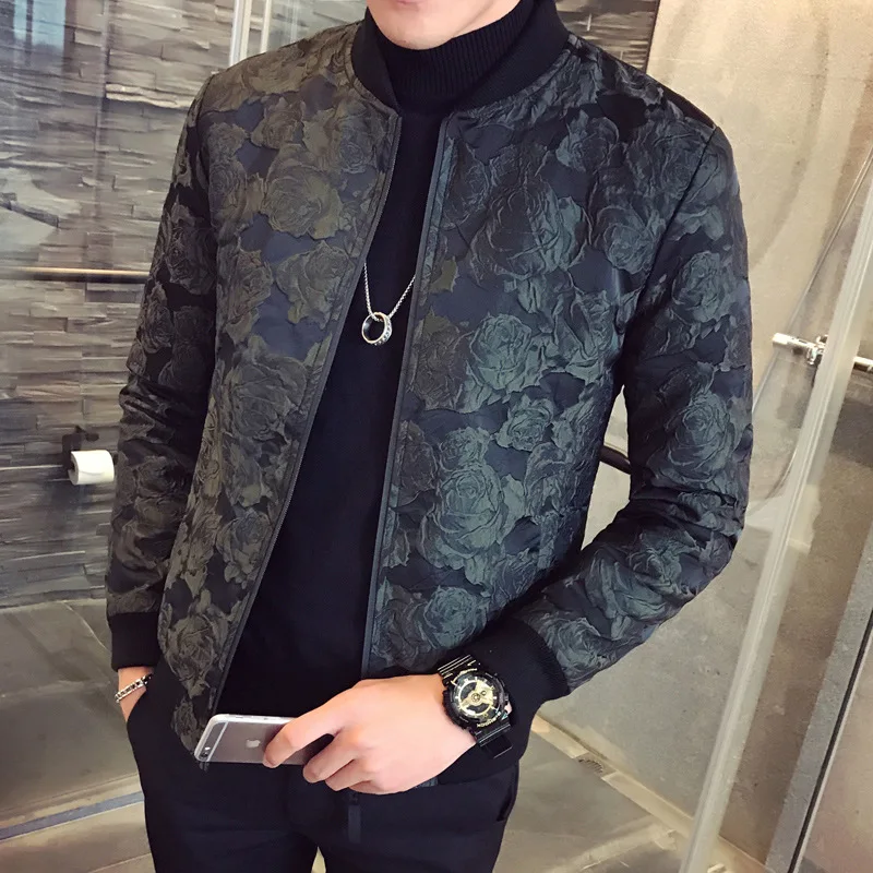 Jacquard Bomber Jackets Men Luxury Wine 