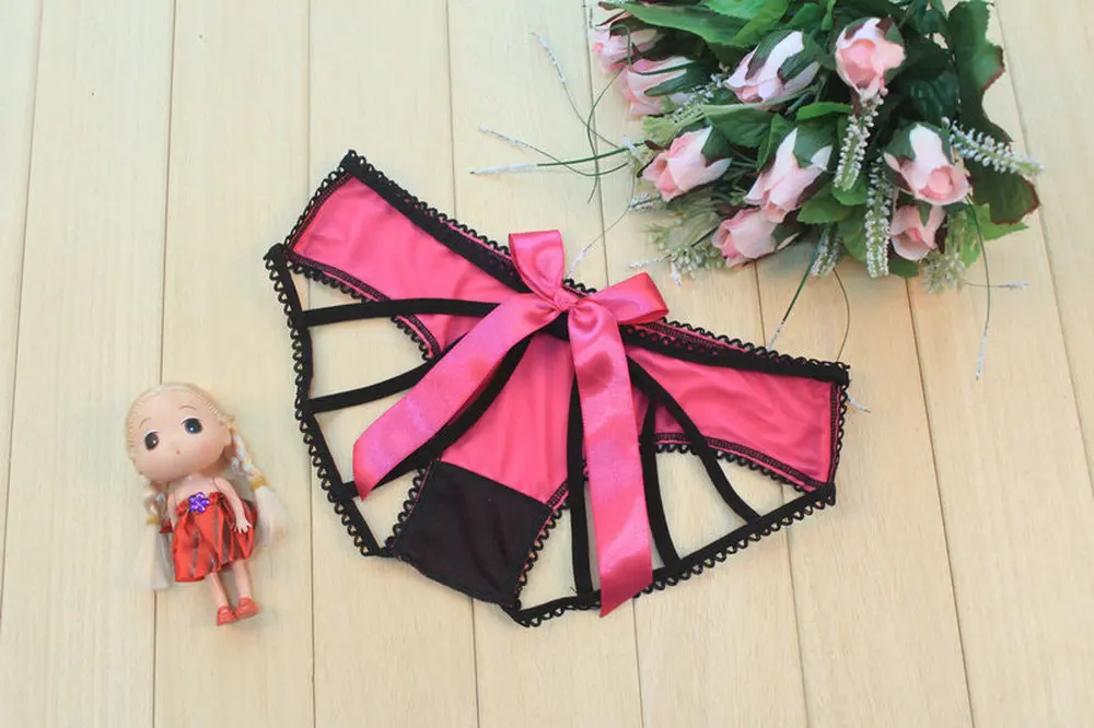 

Women's Panties G-string Low Waist Briefs Sexy Lingerie Open Back Tie Strappy Underwear Hollow Out Lace Bowknot Seamless Knicker