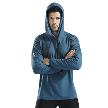 

Men Running T-Shirts Hooded Long Sleeve Dry Fit Fitness Workout Sport Shirt Training Jersey Gym Bodybuilding Clothes Sportswear