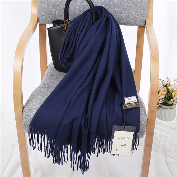 Navy Blue TagerWilen, роскошный брендовый зимний шарф, унисекс,, женский, мужской, шерстяной, небесный, кашемировый шарф, Пашмина, с кисточками, для женщин и мужчин, накидка, шаль - Цвет: Navy Blue