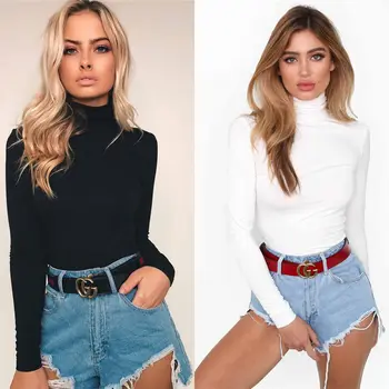 

HIRIGIN Newest Hot Women Ladies Casual Bodysuits Stretch Leotard Long Sleeve Cotton Body Tops Jumpsuit