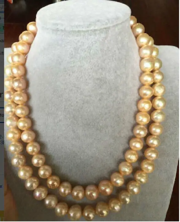 

Charming 13-12MM Australian genuine south sea yellow pearl necklace 35 inch 14KGPt a(5.18)