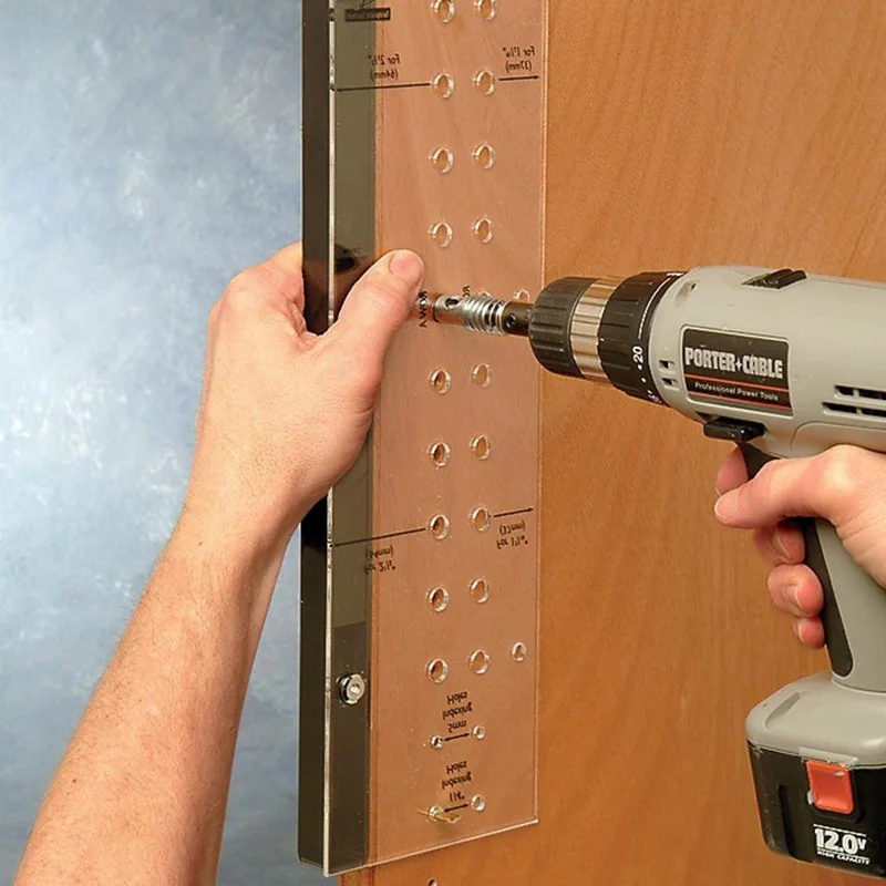 Shelf Pin Drilling Jig with 1//4/" Self Centering Bit Door Cabinet Hinge Mounting