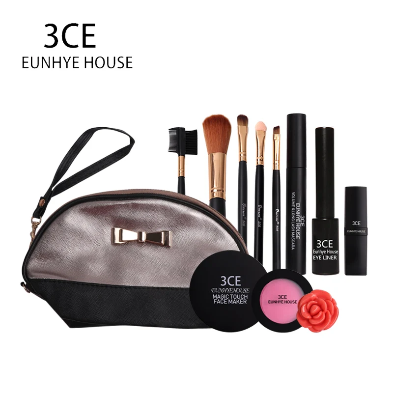 

3CE EUNHYE HOUSE 8pcs Make up Set Lipsticks Blush Cosmetic Bag Foundation Brush Concealer Highlighter Eyeliner Mascara Beauty