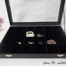 Превосходное Jewelry Дисплей лоток из 24 ячеек съемный, ювелирные изделия коробка для хранения Сделай Сам поиск держатель Чехол портативный с стекло крышка