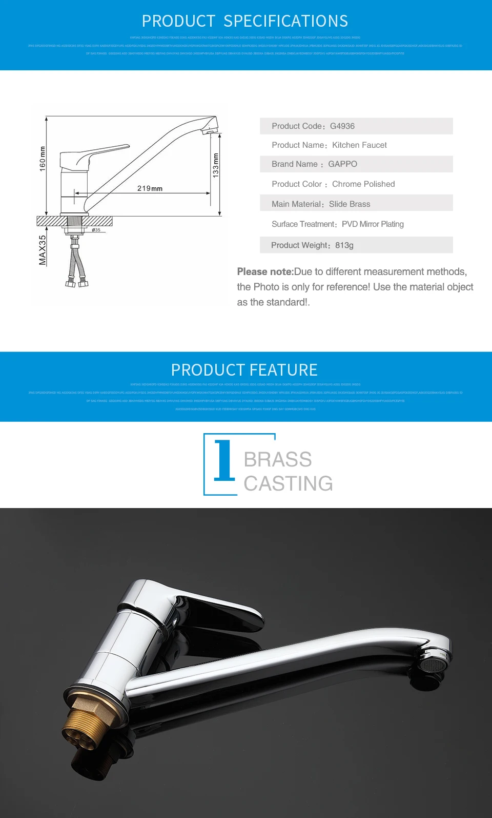 GAPPO Brass water mixer kitchen water faucet tap Kitchen sink water tap Single Handle Faucet Water mixer tap G4936