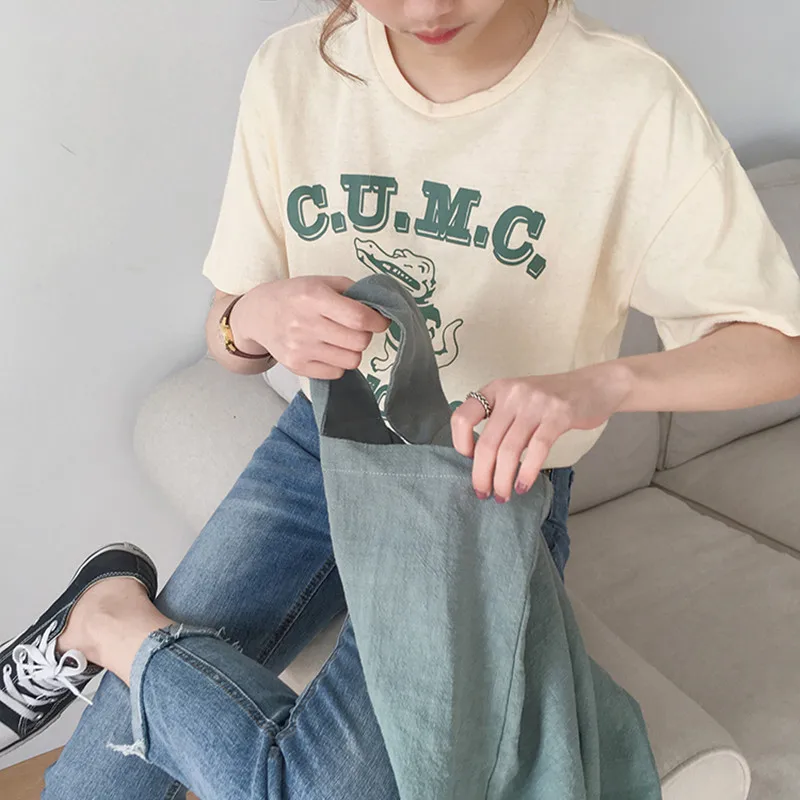 

3 colors Women T-shirts 2019 preppy style cartoon letter print Short Sleeve tee shirt femme Summer All-match Casual Tops (F494)