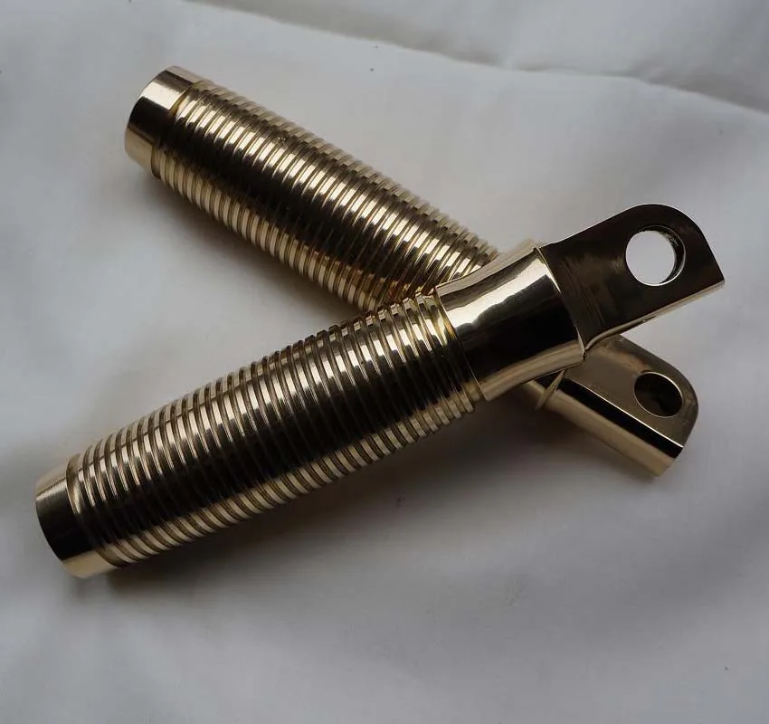 HIGH QUALITY SOLID BRASS "BEEHIVE" FOOT PEGS 1 PAIR HD BOBBER CHOPPER