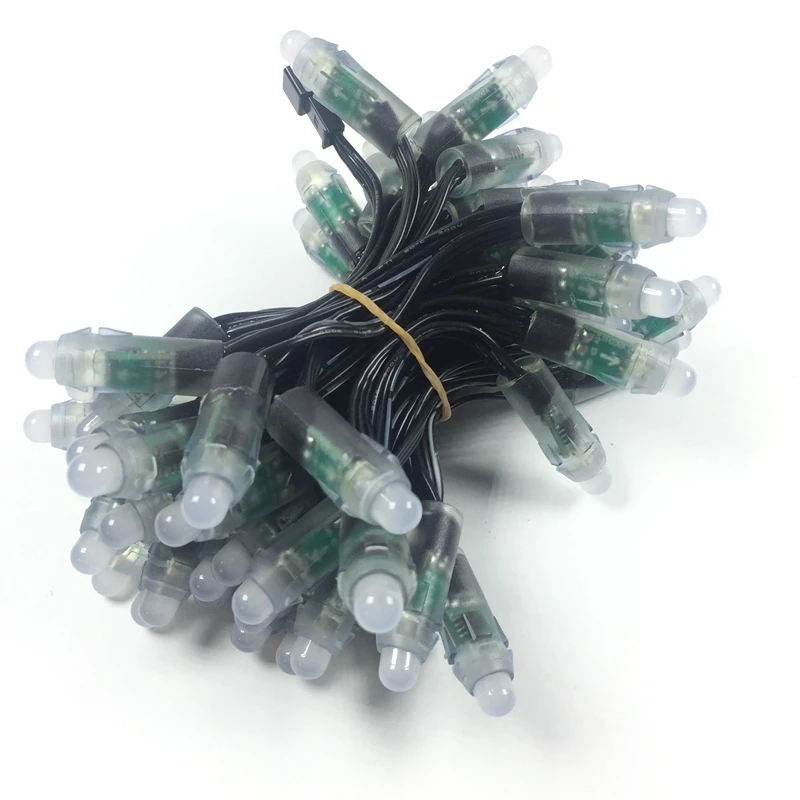 US $11.25 50pcs DC5VDC12V 12mm WS2811 IC RGB Led Pixel Module String Black Wire Waterproof IP68 Digital Full Color LED Pixel Light