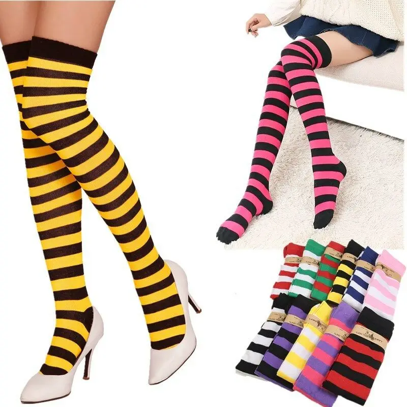 

Pairs Girls Women Thigh High OVER the KNEE Socks Long Cotton Striped Stockings