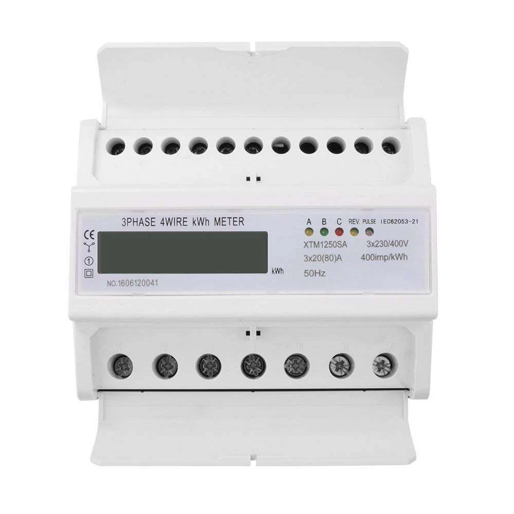 

7-digit LCD KWH Energy Meter 3x20(80)A 3x230/400V 50HZ Three Phase Four Wire Din Rail KWH Watt Hour Din-rail Energy Meter AD263