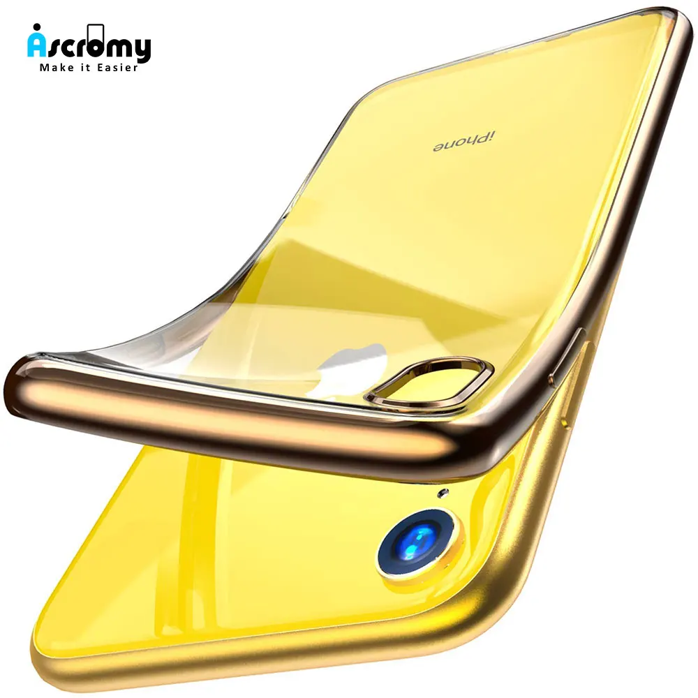 Чехол Ascromy для iPhone XR прозрачный мягкий ТПУ гибкий чехол X XS Max 7 Plus 8 6 6S позолоченные