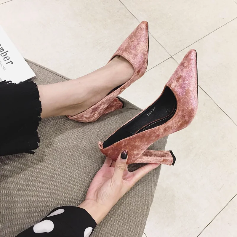 Luxus Heels Maxpa Flock Solide Für Spitz silver gebunden La Pumpen High Mode Frauen Kreuz Mund Qualität pink Black Ätherisches Flacher Hohe dSXxnTw