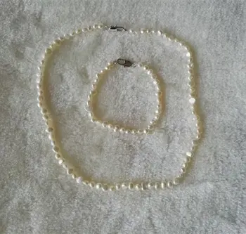 

Unique Pearls jewellery Store 4-5mm White Baroque Cultured Freshwater Pearl Necklace Bracelet Jewelry Set Wedding Birthday Gift