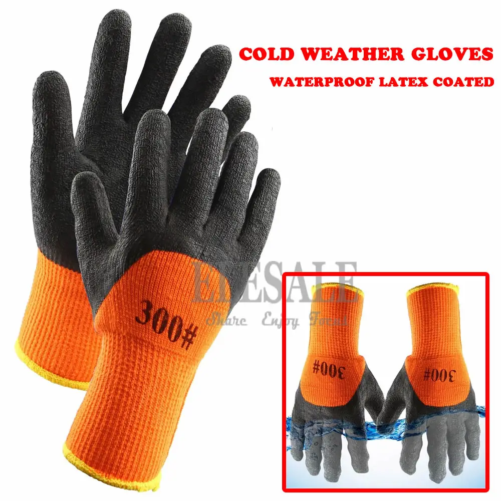 1 Pair Thermal Winter Working Gloves Latex Rubber Work Safety Gloves Anti-Skidding Waterproof Garden Repairing Builder Gloves