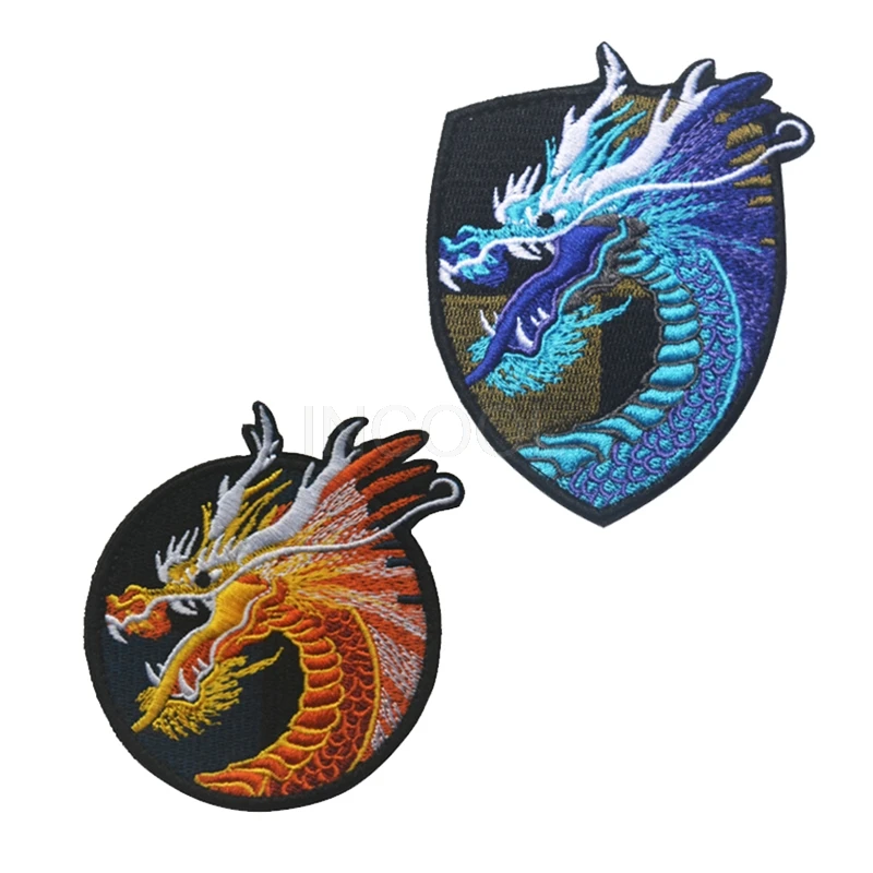 

Chinese Dragon Embroidery Patches Tactical Morale Patch Hook & Loop Emblem Embroidered Badges for Jackets Jeans Backpack Cap