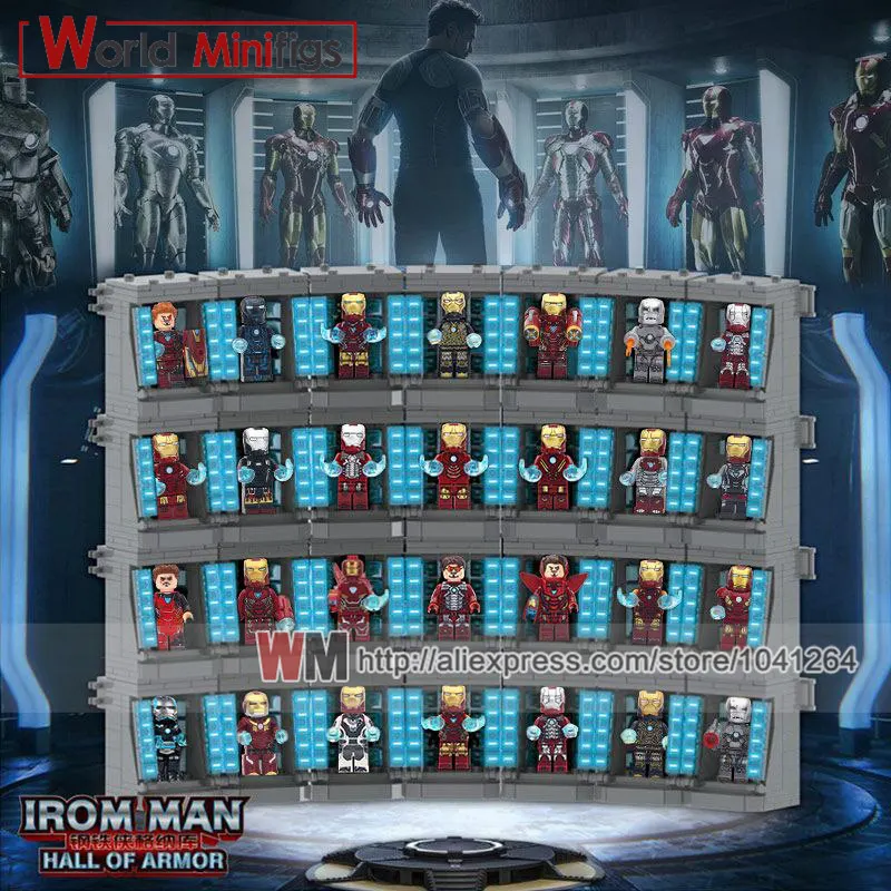 

Single Sale Legoings Super Heroes Iron Man Hall Of Armor Figure Exhibition Display Case Action Building Blocks Toy for Children