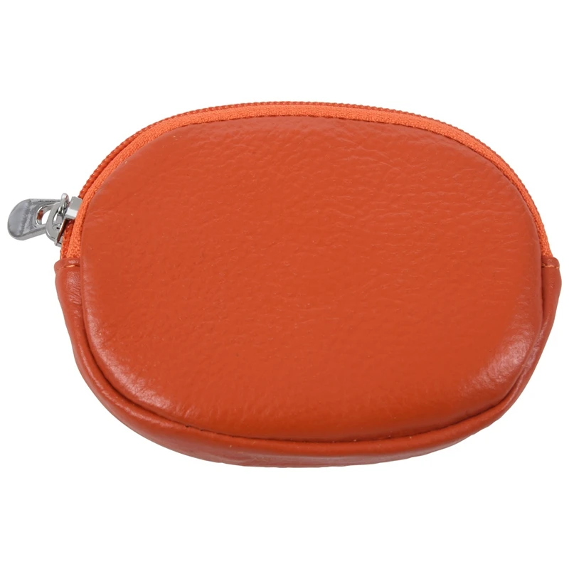 

Womens Leather Mini Wallet Zip Around Coin Purse with Key Ring Orange