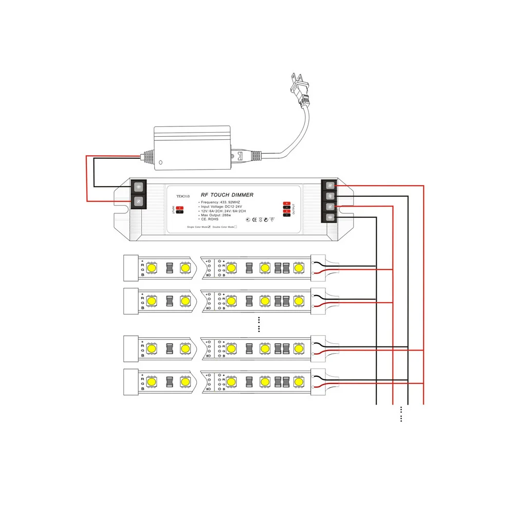 RF Led сенсорный диммер DC12-24V Макс 288 Вт 6A 2 канала RF сенсорный диммер контроллер с пультом дистанционного управления для одноцветный светодиодный светильник