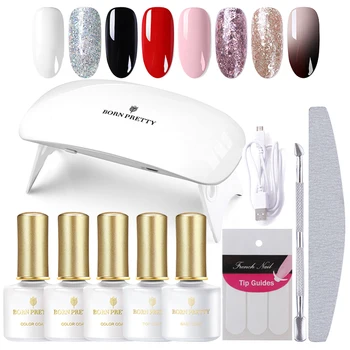 

BORN PRETTY 6W UV Lamp Set Nail Gel Polish Starter Kit with Nail Dryer Top Base Coat 3 Colors Portable Nail Art Design Tools