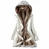 IOQRCJV-Chaqueta de algodón con capucha para mujer, abrigo grueso de talla grande con forro de piel sintética, parkas cálidas, tops entallados para invierno, N120 ► Foto 2/6