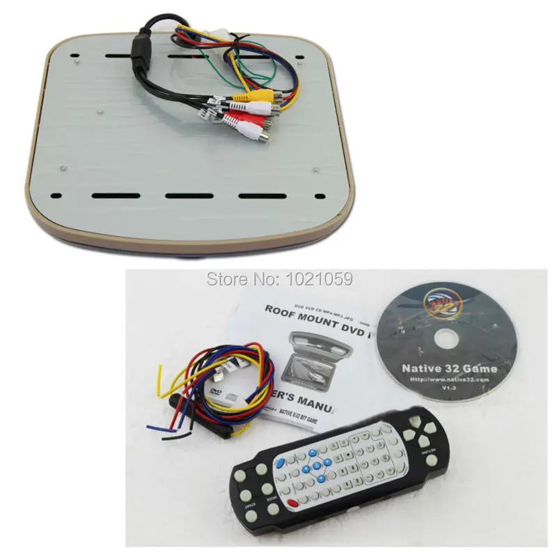 Clearance Free shipping 9inch car roof  dvd player with USB/SD/IR/FM/wireless game 180 degree rotatable screen built in speakers 2
