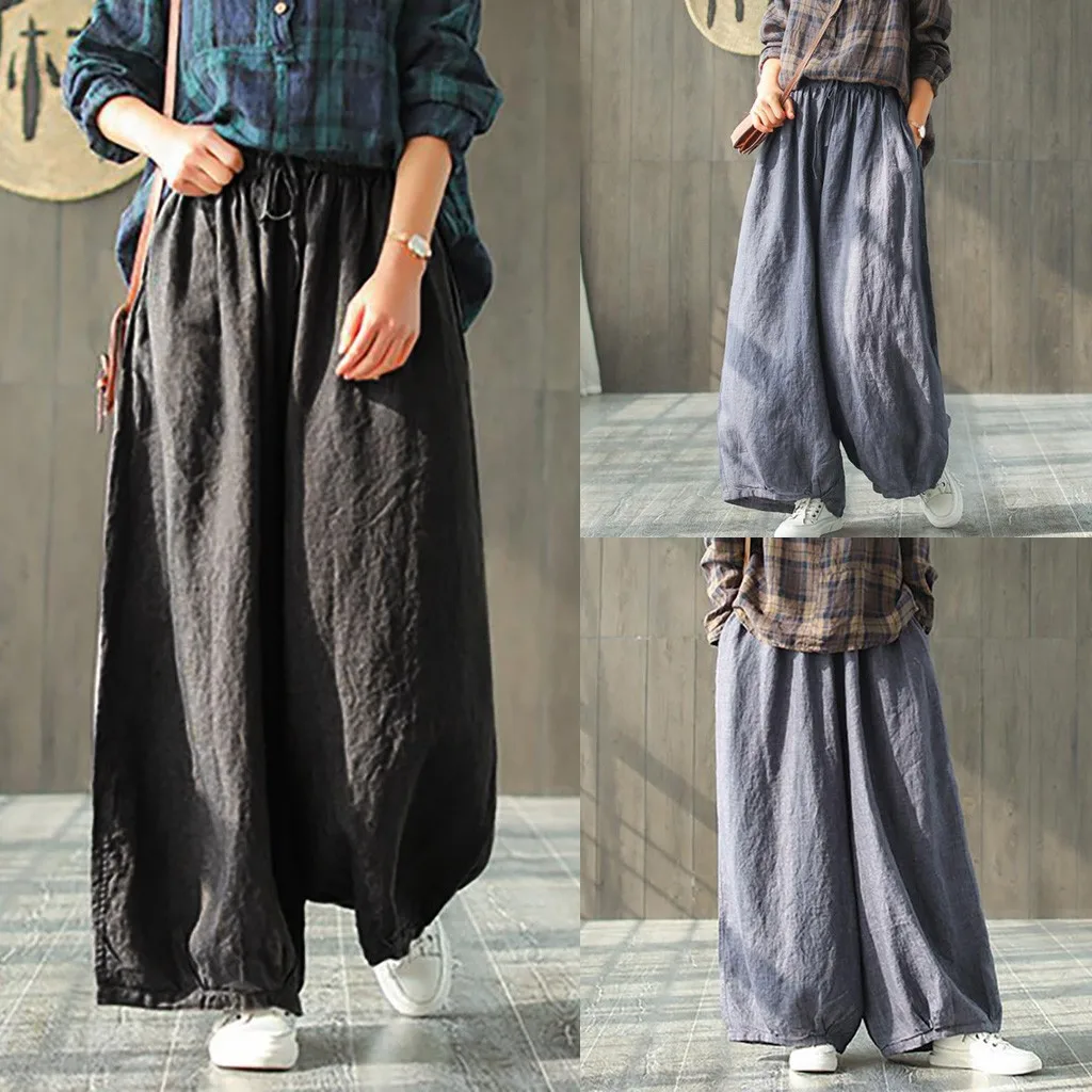 

Feitong Autumn and winter women's pants Fashion Womens Leisure Straight Strappy Cotton and Hemp Long Pants pants for women