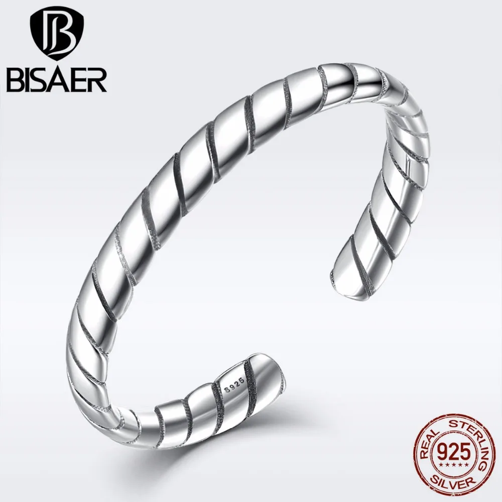 

BISAER Authentic 100% 925 Sterling Silver Vintage Twisted Rope Engrave Ring for Women European Sterling Silver Jewelry EER037